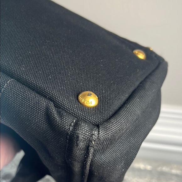 Prada Canapa Studded Black Denim Tote Bag - Picture 7 of 11